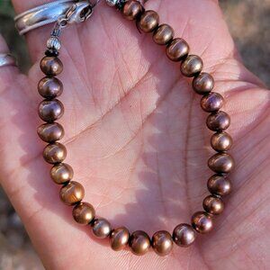 Rare chocolate peacock pearl 925 sterling silver handmade bracelet